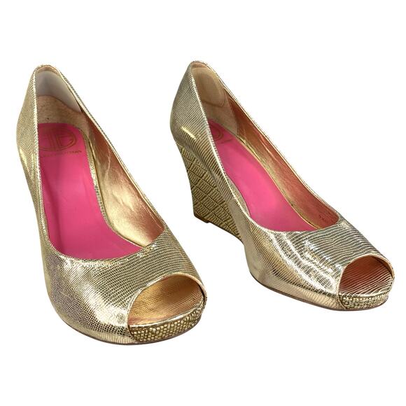 Lilly Pulitzer Women’s Resort Gold Open Toe Wedge Size US 9.5 - Picture 5 of 11
